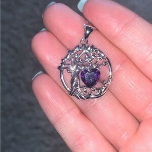 Silver and Purple Heart Pendant Necklace